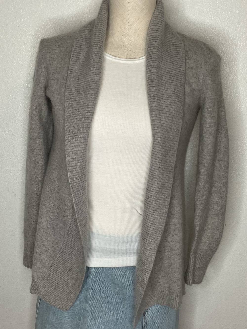 L.L. Bean Cashmere Gray Open-Front Shawl-Collar Cardigan
